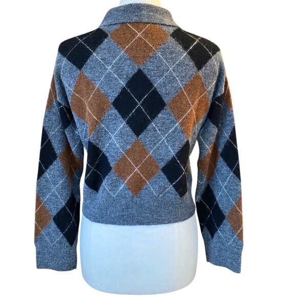 Rails Shae Wool Alpaca Argyle Cropped Sweater Polo Collar Preppy Dark Academia-M - Picture 8 of 12